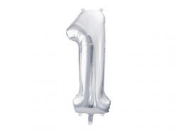 PartyDeco Balon folie Numarul 1 , 86 cm, argintiu (1 pachet 1 buc. ) (FB1M-1-018)