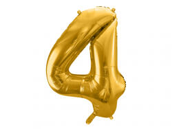 PartyDeco Balon folie Numarul 4 , 86 cm, auriu (1 pachet 1 buc. ) (FB1M-4-019)
