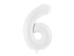 PartyDeco Balon folie Numarul 6 , 86 cm, alb (1 pachet 1 buc. ) (FB130-6-008)