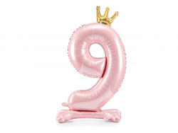 PartyDeco Balon folie cu suport Numarul 9 , 84 cm, roz deschis (1 pachet 1 buc. ) (FB126M-9-081J)