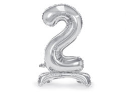 PartyDeco Balon folie cu suport Numarul 2 , 70 cm, argintiu (1 pachet 1 buc. ) (FB102M-2-018)