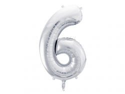 PartyDeco Balon folie Numarul 6 , 86 cm, argintiu (1 pachet 1 buc. ) (FB1M-6-018)