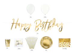 PartyDeco Set 60 buc decoratiuni petrecere aurii - Happy Birthday (SET14-EU2)