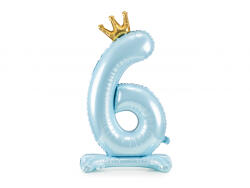 PartyDeco Balon folie cu suport Numarul 6 , 84 cm, albastru cer (1 pachet 1 buc. ) (FB126M-6-011)