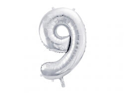 PartyDeco Balon folie Numarul 9 , 86 cm, argintiu (1 pachet 1 buc. ) (FB1M-9-018)