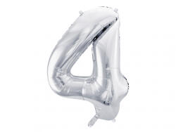 PartyDeco Balon folie Numarul 4 , 86 cm, argintiu (1 pachet 1 buc. ) (FB1M-4-018)