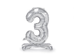 PartyDeco Balon folie cu suport Numarul 3 , 70 cm, argintiu (1 pachet 1 buc. ) (FB102M-3-018)