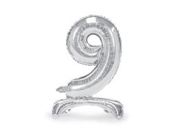 PartyDeco Balon folie cu suport Numarul 9 , 70 cm, argintiu (1 pachet 1 buc. ) (FB102M-9-018)