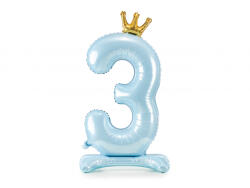 PartyDeco Balon folie cu suport Numarul 3 , 84 cm, albastru cer (1 pachet 1 buc. ) (FB126M-3-011)