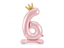 PartyDeco Balon folie cu suport Numarul 6 , 84 cm, roz deschis (1 pachet 1 buc. ) (FB126M-6-081J)