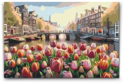 Festés számok szerint - Tulipánok és kilátás a hídra Méret: 40x60cm, Keretezés: Keret nélkül (csak a vászon)