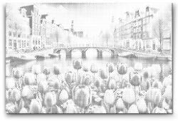  PontPöttyöző - Tulipánok és kilátás a hídra Méret: 40x60cm, Keretezés: Kartonlemezen, Szín: Piros