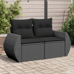 vidaXL 2 személyes fekete polyrattan kerti kanapé párnával (365973) - aktuell