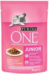 PURINA ONE JUNIOR mini tasakok lazaccal és sárgarépával szószban 6 x 85 g