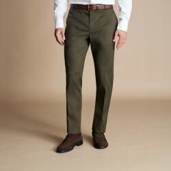 Charles Tyrwhitt Smart Stretch Texture Pants - Olive Green - Classic fit | 38 (Befejezetlen) | 30