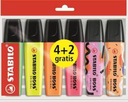 STABILO Szövegkiemelõ készlet, 2-5 mm, STABILO "Boss Original ", 4+2 különbözõ szín (6 db) (TST70660080)