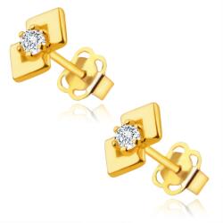 Ekszer Eshop 585 Sárga arany gyémánt fülbevaló - kerek briliáns, két fényes háromszöggel