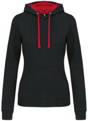 Kariban Női pulóver kontrasztos bélésű kapucnival KA465, Black/Red-M