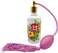  WHITE 03" fehér porcelán parfümszóró, lila hosszú pumpával, primula mintával, 125 ml (EA-004)