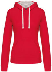Kariban Női pulóver kontrasztos bélésű kapucnival, Kariban KA465, Red/White-L (ka465re-wh-l)