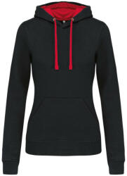 Kariban Női pulóver kontrasztos bélésű kapucnival, Kariban KA465, Black/Red-L (ka465bl-re-l)
