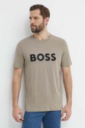 Boss Green pamut póló zöld, férfi, nyomott mintás - bézs L