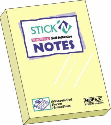 Hopax Notes adeziv 50x75 mm, galben pastel 100 file (21006)