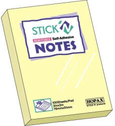 Hopax Notes adeziv 50x75mm 100 file galben pastel (21006)