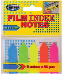 CENTRUM Index adeziv plastic sageata 45x12 mm, 5 culori neon/set, 20 file/culoare (83506)