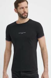 Tommy Hilfiger pamut póló sötétkék, férfi, nyomott mintás - fekete XXL
