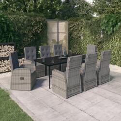 vidaXL Set mobilier pentru grădină cu perne, 9 piese, gri (3099490)