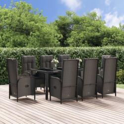 vidaXL Set mobilier de grădină cu perne, 9 piese, negru/gri, poliratan (3185058) - comfy