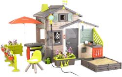 Smoby Căsuța Pietenilor ecologică cu grădină sub umbrelă în culori naturale Friends House Evo Playhouse Green Smoby extensibilă (SM810229-B) Casuta pentru copii