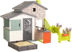 Smoby Căsuța Prietenilor ecologică cu grădină și nisipar în culori naturale Friends House Evo Playhouse Green Smoby extensibilă (SM810229-CZ) Casuta pentru copii