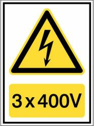 Brady Veszélyjelző tábla - "Vigyázat, elektromos feszültség: 3x 400 V" - polipropilén