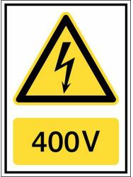Brady Veszélyjelző tábla - "Vigyázat, elektromos feszültség: 400 V" - polipropilén