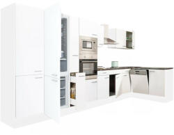 Leziter Yorki 430 sarok konyhablokk fehér korpusz, selyemfényű fehér fronttal alulagyasztós hűtős szekrénnyel (LS430FHFH-AF)