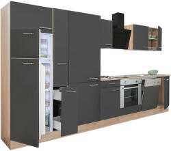 Leziter Yorki 370 konyhablokk sonoma tölgy korpusz, selyemfényű antracit front alsó sütős elemmel polcos szekrénnyel és felülfagyasztós hűtős szekrénnyel (L370STAN-SUT-PSZ-FF)