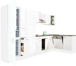 Leziter Yorki 370 sarok konyhablokk fehér korpusz, selyemfényű fehér fronttal polcos szekrénnyel és alulfagyasztós hűtős szekrénnyel (LS370FHFH-PSZ-AF)