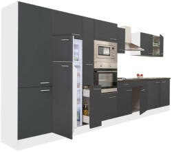 Leziter Yorki 420 konyhablokk fehér korpusz, selyemfényű antracit fronttal felülfagyasztós hűtős szekrénnyel (L420FHAN-FF)