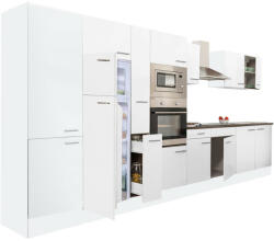 Leziter Yorki 420 konyhablokk fehér korpusz, selyemfényű fehér fronttal felülfagyasztós hűtős szekrénnyel (L420FHFH-FF)