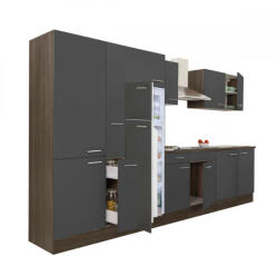 Leziter Yorki 360 konyhablokk yorki tölgy korpusz, selyemfényű antracit fronttal polcos szekrénnyel és felülfagyasztós hűtős szekrénnyel (L360YAN-PSZ-FF)