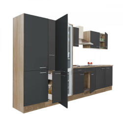 Leziter Yorki 360 konyhablokk sonoma tölgy korpusz, selyemfényű antracit fronttal polcos szekrénnyel és alulfagyasztós hűtős szekrénnyel (L360STAN-PSZ-AF)
