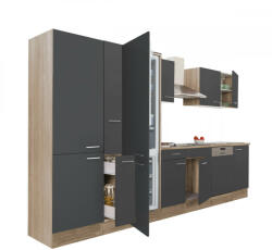 Leziter Yorki 370 konyhablokk sonoma tölgy korpusz, selyemfényű antracit fronttal polcos szekrénnyel és alulfagyasztós hűtős szekrénnyel (L370STAN-PSZ-AF)