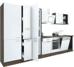 Leziter Yorki 370 konyhablokk yorki tölgy korpusz, selyemfényű fehér front alsó sütős elemmel polcos szekrénnyel és alulfagyasztós hűtős szekrénnyel (L370YFH-SUT-PSZ-AF)