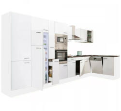 Leziter Yorki 430 sarok konyhablokk fehér korpusz, selyemfényű fehér fronttal felülfagyasztós hűtős szekrénnyel (LS430FHFH-FF)