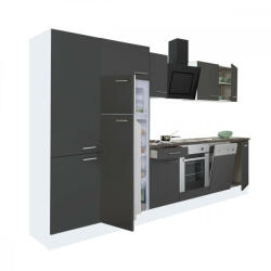 Leziter Yorki 340 konyhablokk fehér korpusz, selyemfényű antracit front alsó sütős elemmel polcos szekrénnyel és felülfagyasztós hűtős szekrénnyel (L340FHAN-SUT-PSZ-FF)