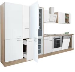 Leziter Yorki 370 konyhablokk sonoma tölgy korpusz, selyemfényű fehér front alsó sütős elemmel polcos szekrénnyel és alulfagyasztós hűtős szekrénnyel (L370STFH-SUT-PSZ-AF)
