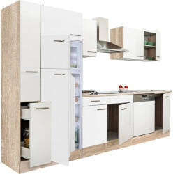 Leziter Yorki 310 konyhablokk sonoma tölgy korpusz, selyemfényű fehér fronttal felülfagyasztós hűtős szekrénnyel (L310STFH-FF)