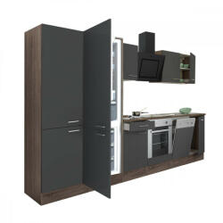 Leziter Yorki 340 konyhablokk yorki tölgy korpusz, selyemfényű antracit front alsó sütős elemmel polcos szekrénnyel és alulfagyasztós hűtős szekrénnyel (L340YAN-SUT-PSZ-AF)